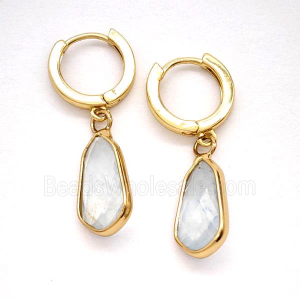Blue Aquamarine Copper Hoop Earrings Teardrop Gold Plated