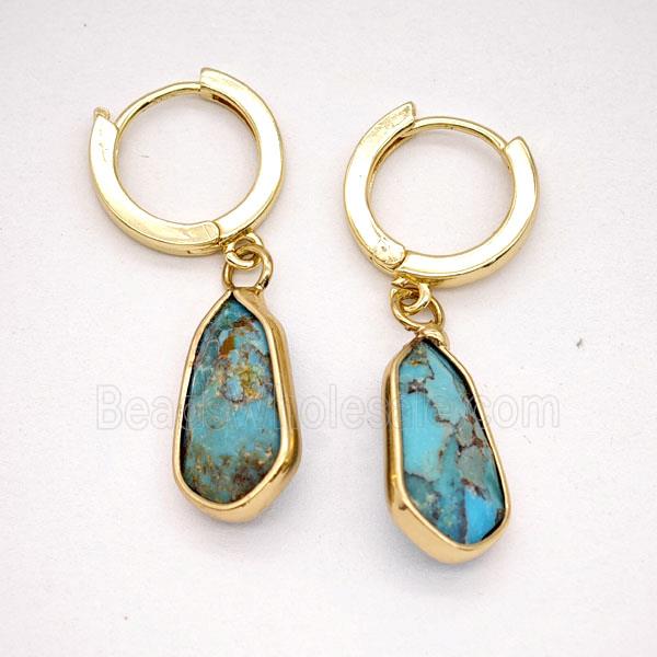 Blue Mosaic Turquoise Copper Hoop Earrings Teardrop Gold Plated