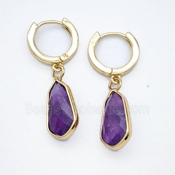 Purple Amethyst Copper Hoop Earrings Teardrop Gold Plated