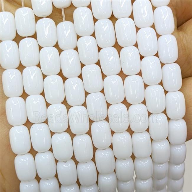 White Jadeite Glass Barrel Beads