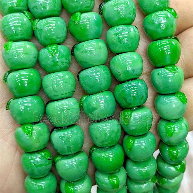 Lampwork Glass Apple Beads Green