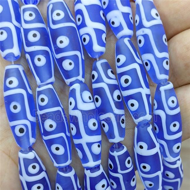 Blue Lampwork Glass Rice Beads Evil Eye Matte