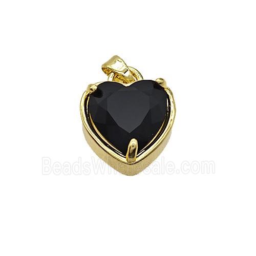 Copper Heart Pendant Pave Black Crystal Glass Gold Plated