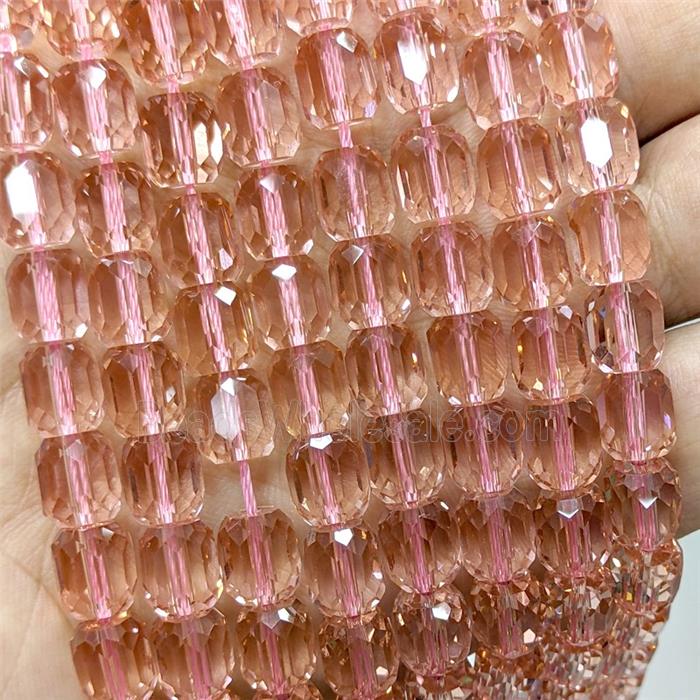 Pink Crystal Glass Barrel Beads Faceted
