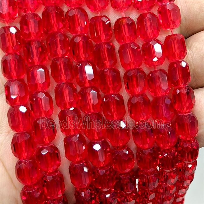 Red Crystal Glass Barrel Beads Faceted