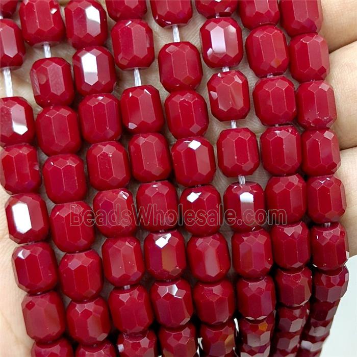 Red Jadeite Glass Barrel Beads Faceted