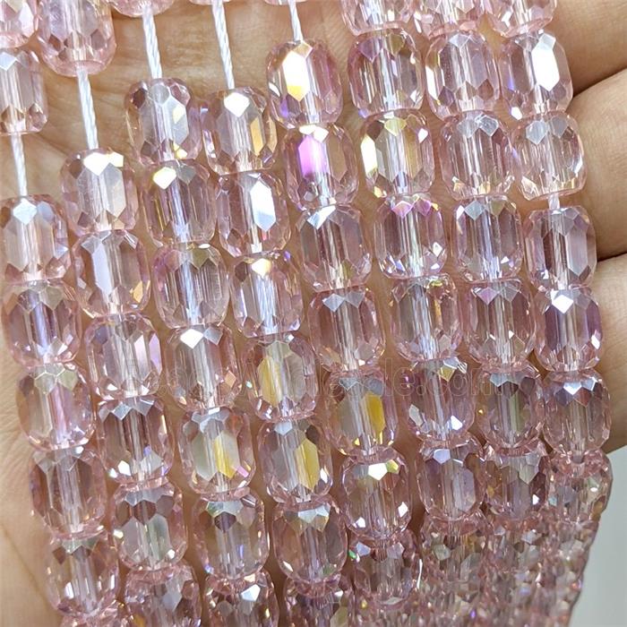 Pink Crystal Glass Barrel Beads Faceted Electroplated