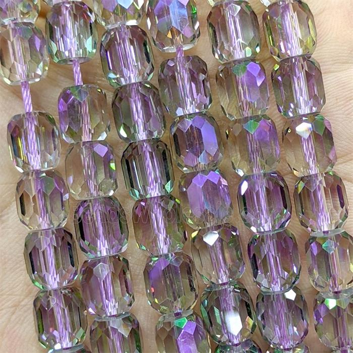 Purple Crystal Glass Barrel Beads Faceted Electroplated