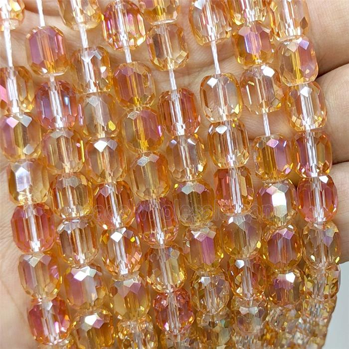 Orange Crystal Glass Barrel Beads Faceted Electroplated