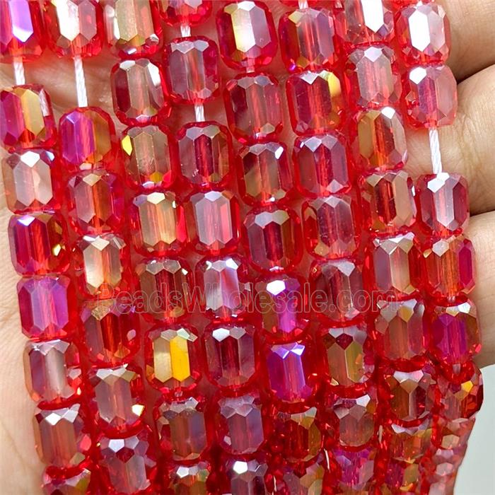 Red Crystal Glass Barrel Beads Faceted Electroplated