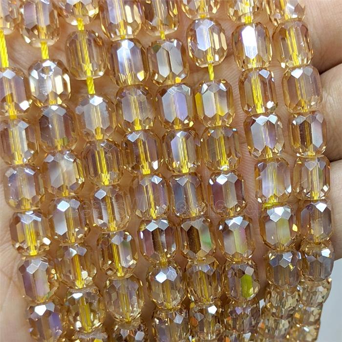 Champagne Crystal Glass Barrel Beads Faceted Electroplated