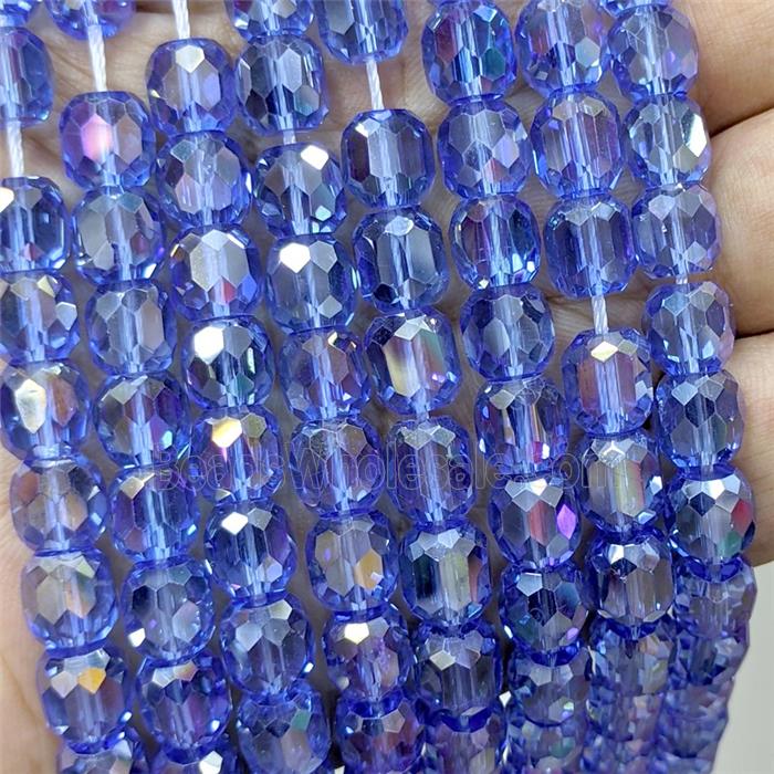 Skyblue Crystal Glass Barrel Beads Faceted Electroplated