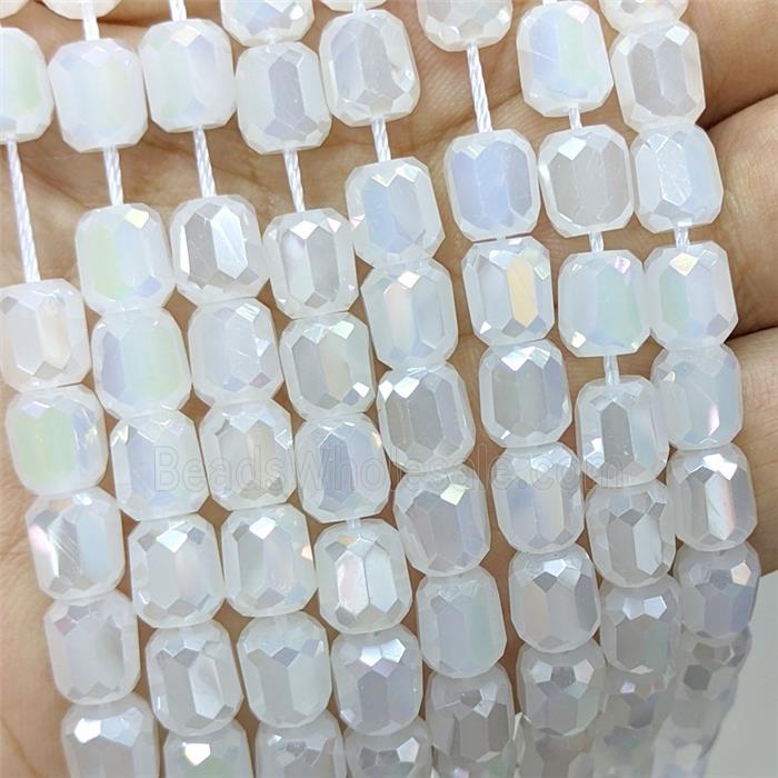 White Jadeite Glass Barrel Beads Faceted Electroplated