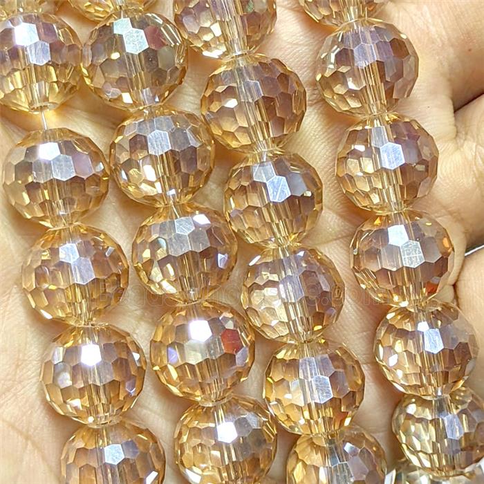 Crystal Glass Beads Faceted Round Champagne Electroplated