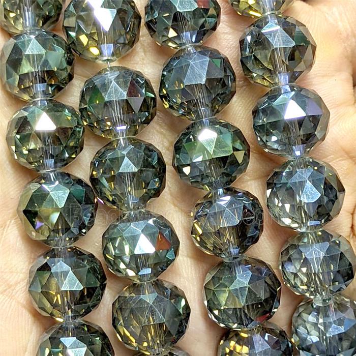Crystal Glass Beads Faceted Round Yellow Green Electroplated