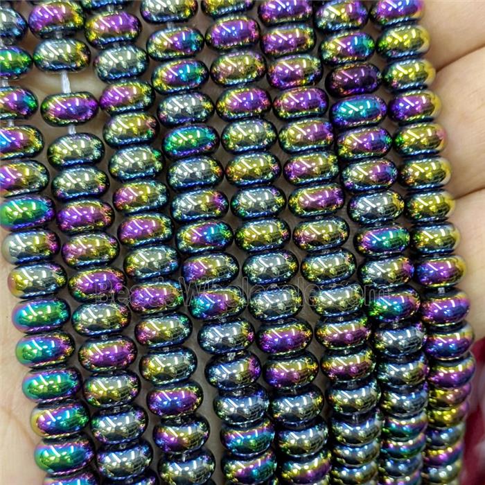 Crystal Glass Rondelle Beads Smooth Rainbow Plated