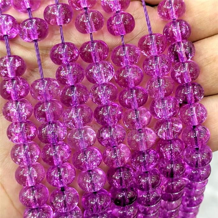 Crackle Glass Rondelle Beads Smooth Fuchsia