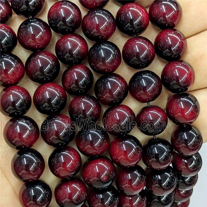 Tiger Eye Glass Beads Smooth Round Red