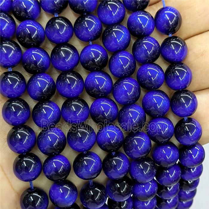 Tiger Eye Glass Beads Smooth Round LapisBlue