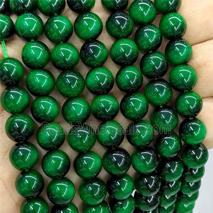 Tiger Eye Glass Beads Smooth Round Green