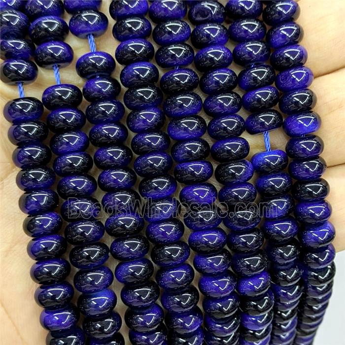 Tiger Eye Glass Rondelle Beads Smooth Deepblue