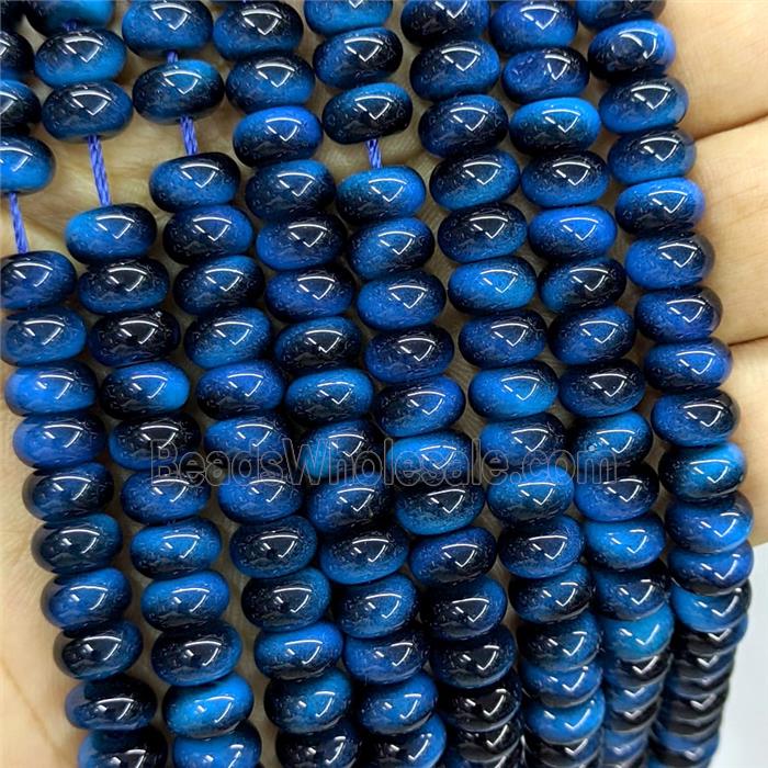 Tiger Eye Glass Rondelle Beads Smooth Blue