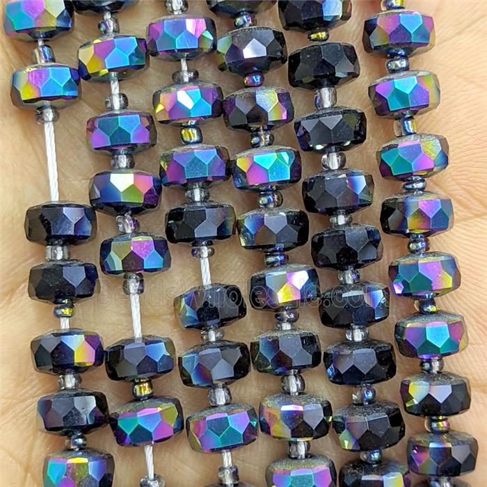 Crystal Glass Rondelle Beads Faceted Half-Rainbow Plated