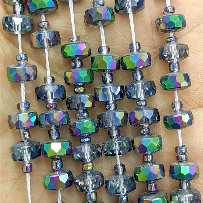 Crystal Glass Rondelle Beads Faceted Half Rainbow Plated