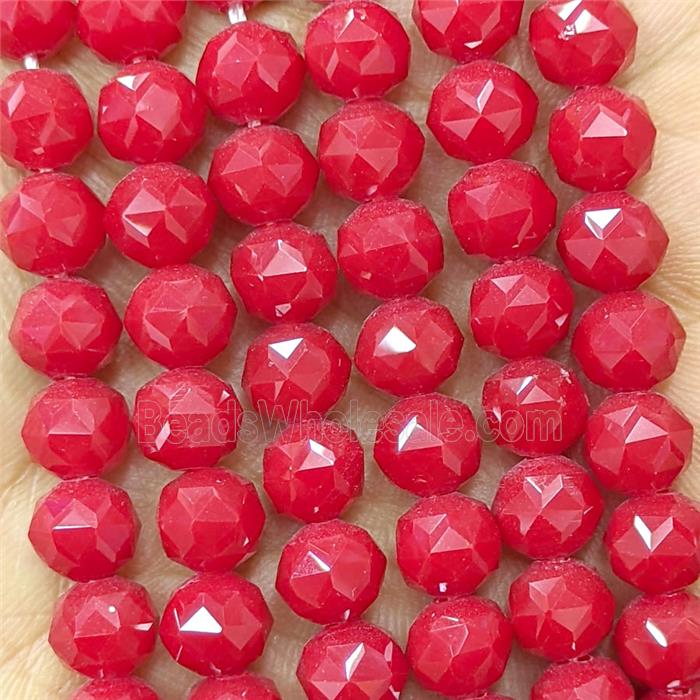 Jadeite Glass Round Beads Cutted Red