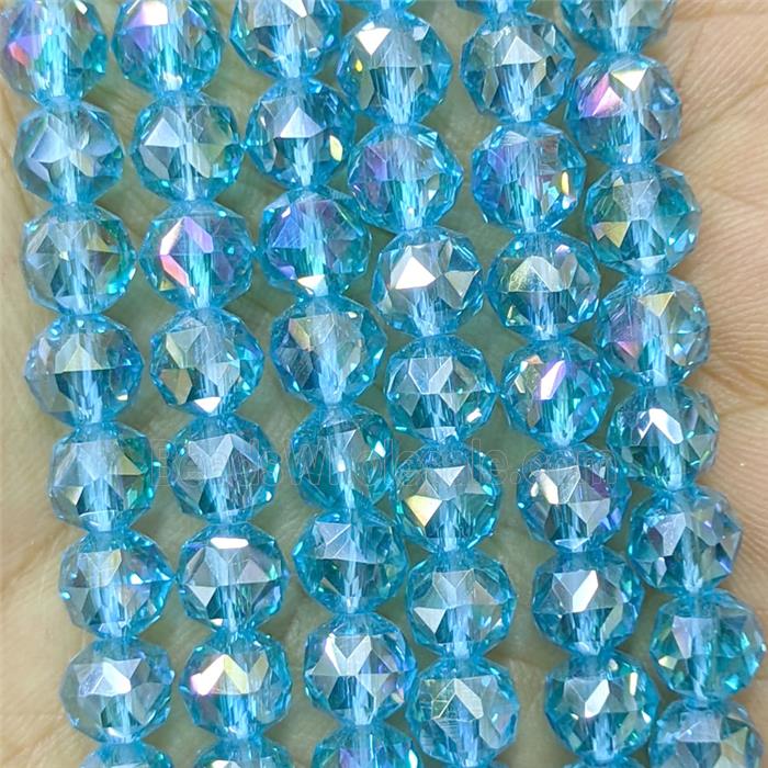 Aqua Crystal Glass Round Beads Cutted Electroplated