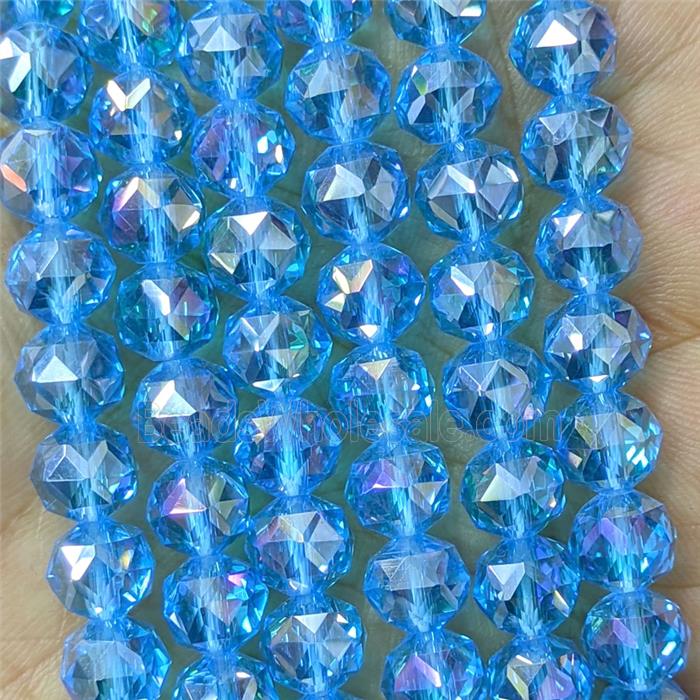 SkyBlue Crystal Glass Round Beads Cutted Electroplated