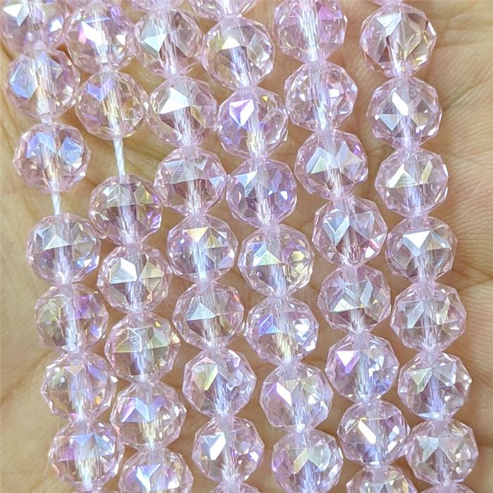 Pink Crystal Glass Round Beads Cutted Electroplated