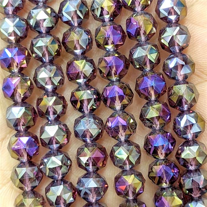 Purple Crystal Glass Round Beads Cutted Electroplated