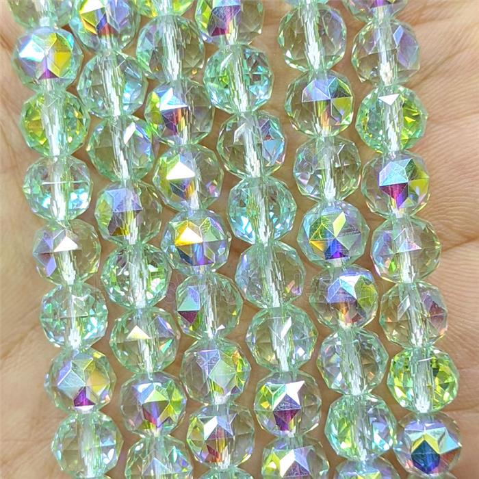 Lt.green Crystal Glass Round Beads Cutted Electroplated