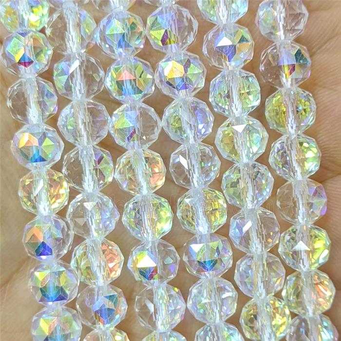 White Crystal Glass Round Beads Cutted AB-Color Electroplated
