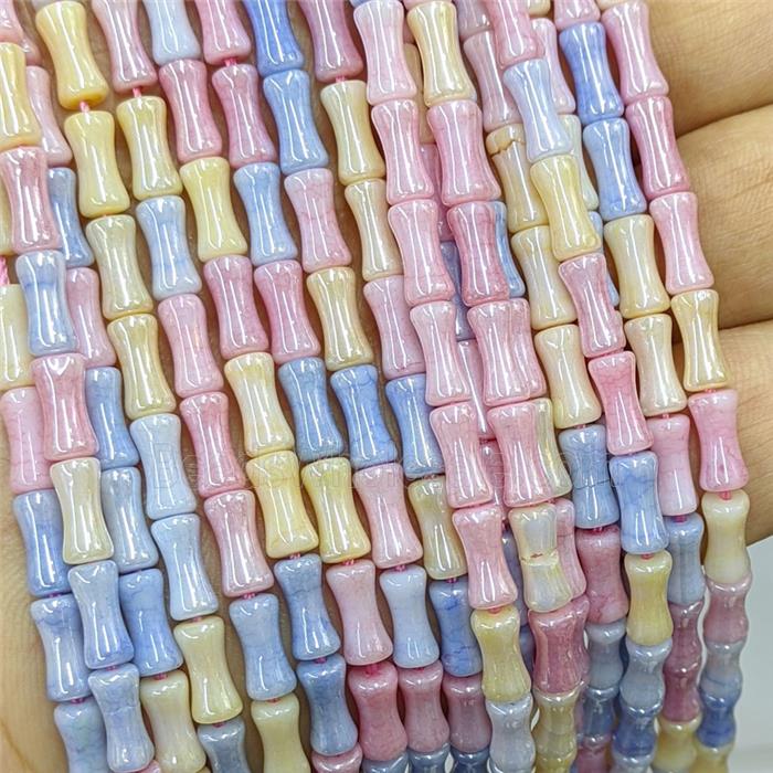 Jadeite Glass Bamboo Beads Faceted Multicolor