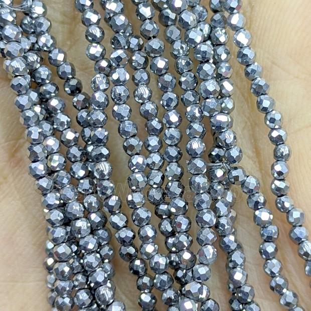 Hematite Beads Faceted Round Platinum Plated