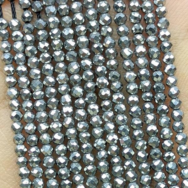 Hematite Beads Faceted Round Platinum Plated