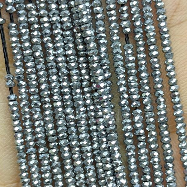 Hematite Beads Faceted Rondelle Platinum Plated