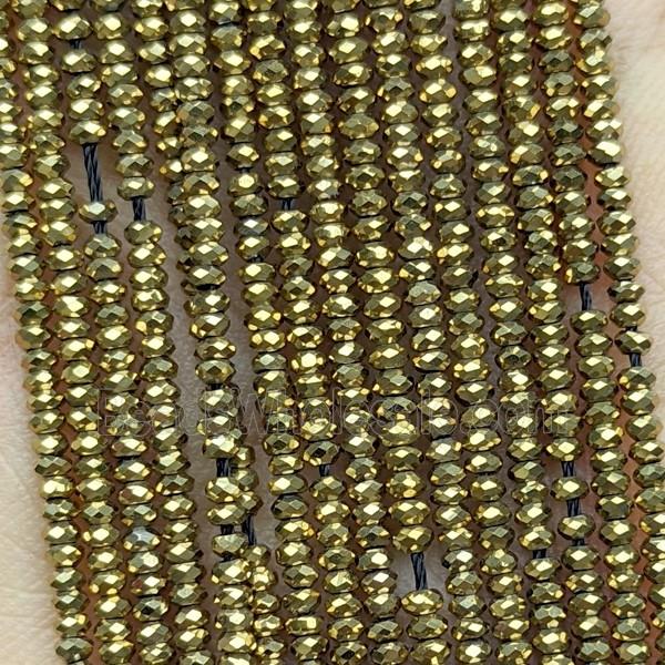 Hematite Beads Faceted Rondelle Gold Plated