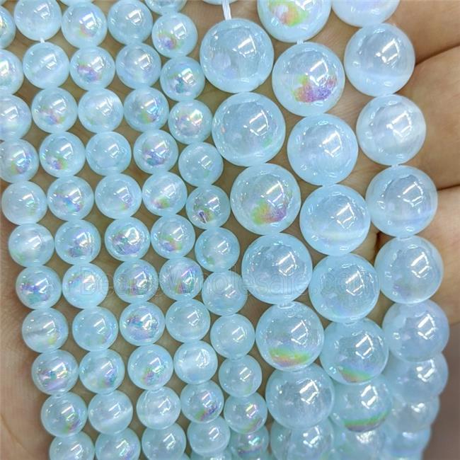 Aqua Naural Selenite Beads Electroplated Smooth Round