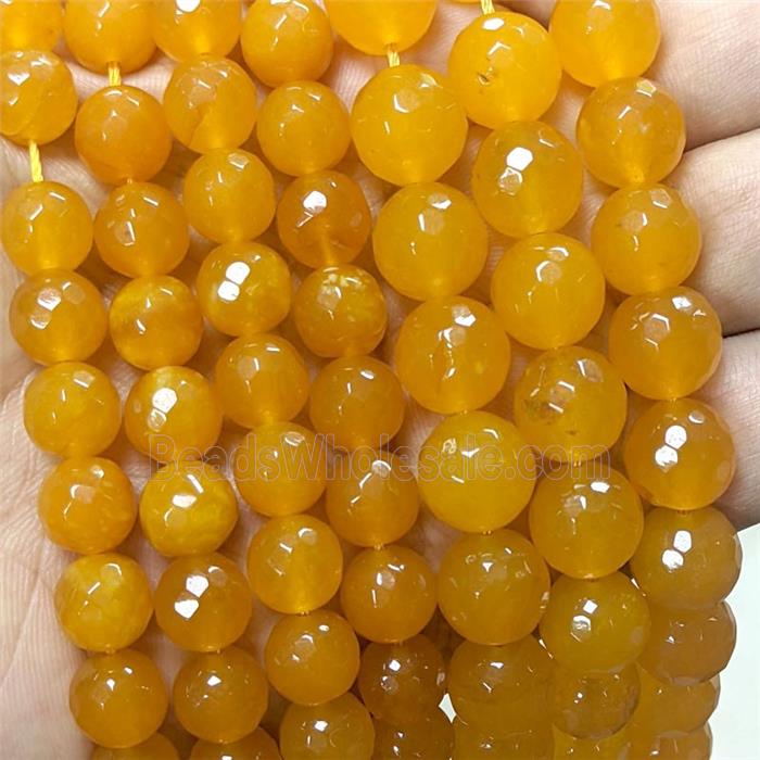 Orange Jade Beads Dye Faceted Round