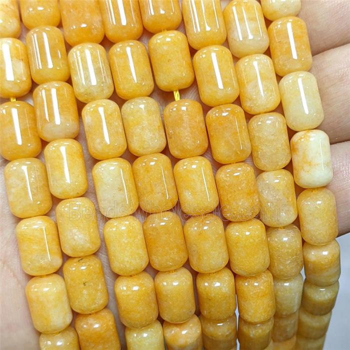 Natural Sponge Jade Tube Beads Yellow Dye