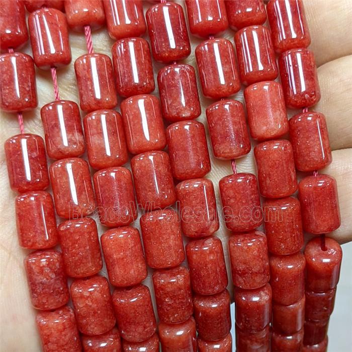 Natural Sponge Jade Tube Beads Red Dye