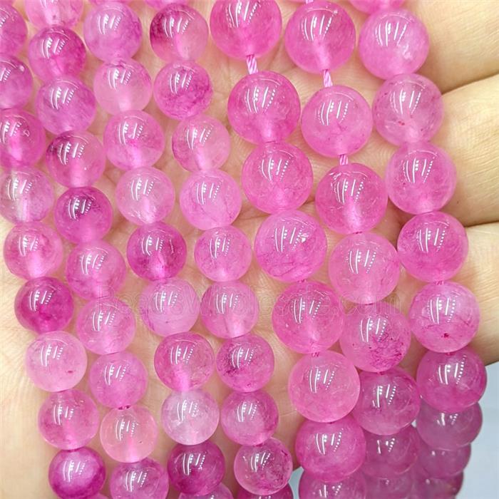 Hotpink Quartzite Jade Round Beads Smooth Dye