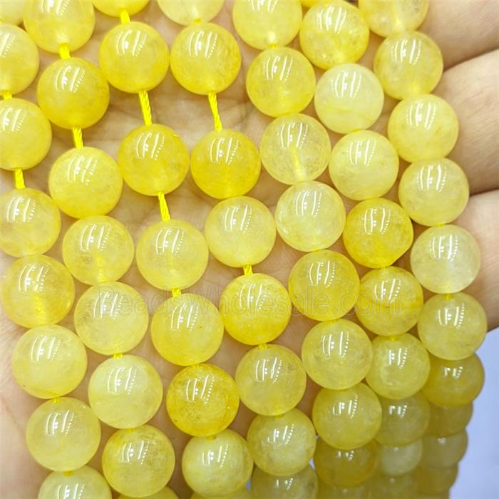 Yellow Quartzite Jade Round Beads Smooth Dye