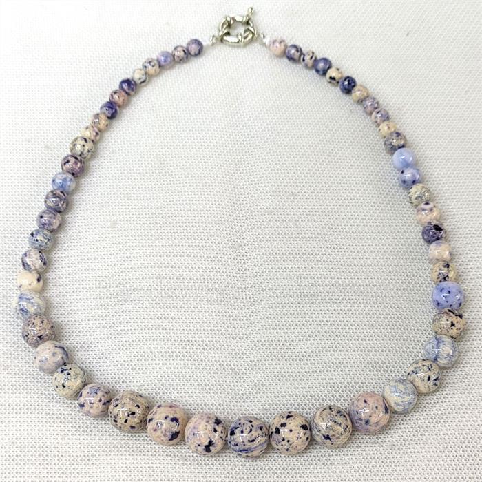 Natural River Jasper Graduated Necklace Purple Dye Smooth Round