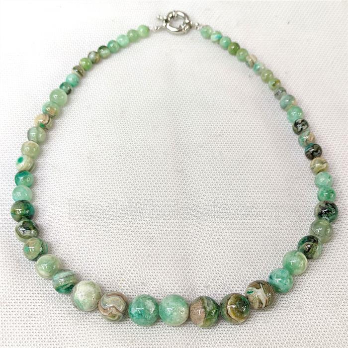 Natural Green Striped Jadeite Graduated Necklace Banded Smooth Round