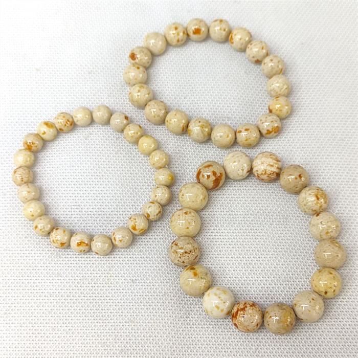 Natural River Jasper Bracelets Yellow Dye Smooth Round Stretchy