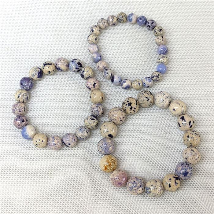 Natural River Jasper Bracelets Purple Dye Smooth Round Stretchy